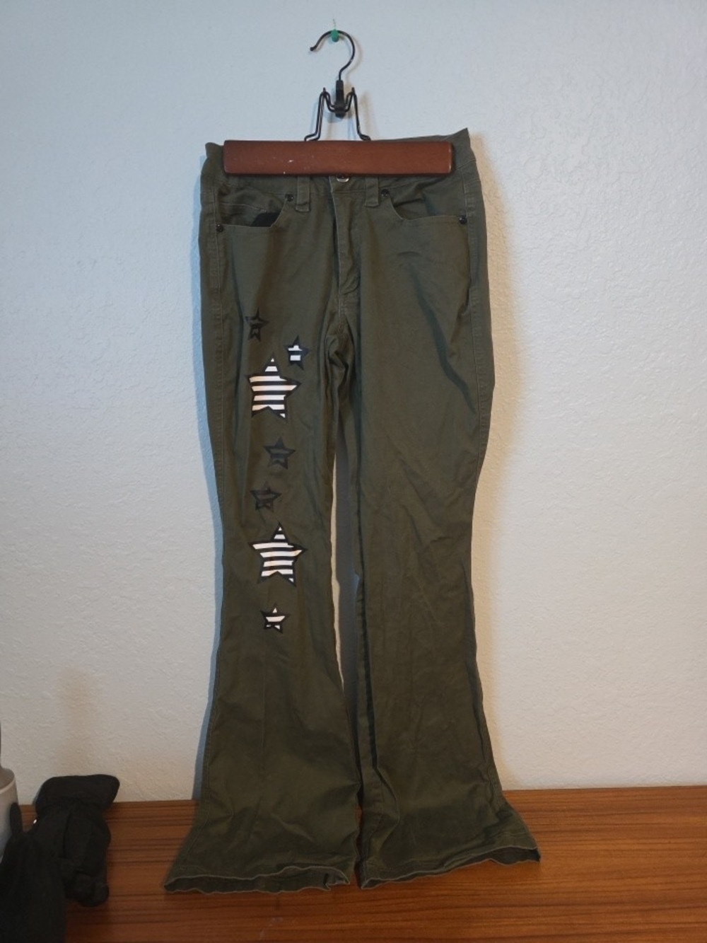 Hot Topic Olive Green Bootcut Pants with Star Cutouts